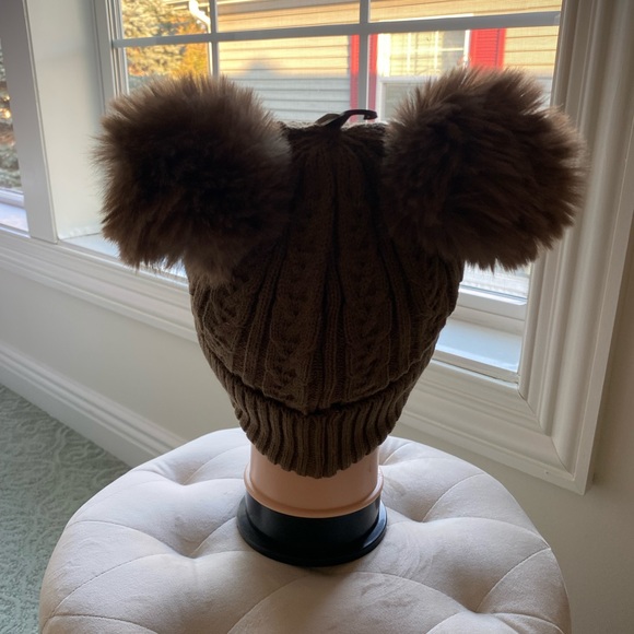 UGG Brown Double Faux Fur Pom Pom Hat - Picture 3 of 3